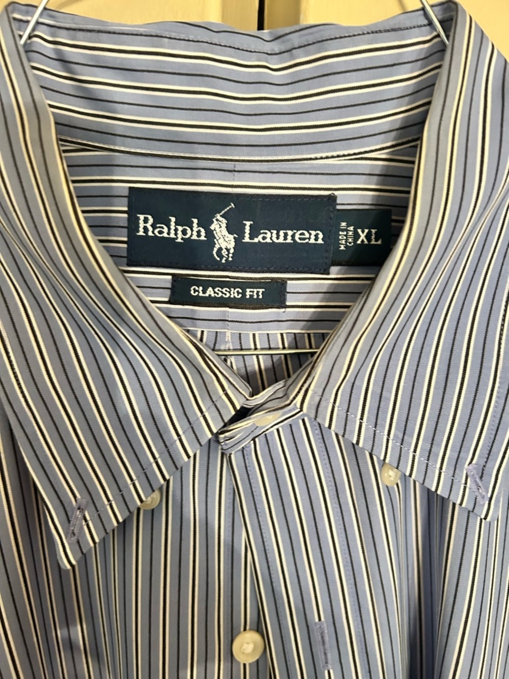 Ralph Lauren Men's Light Blue and White Striped Dress Shirt
